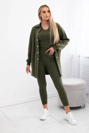 Khaki komplet 3-częściowy bluza, top i legginsy 