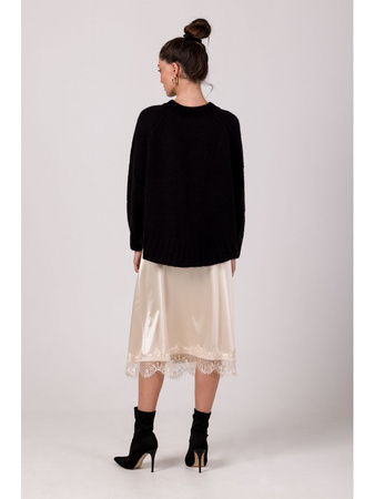 BK105 Sweter z nietoperzowymi rękawami - czarny