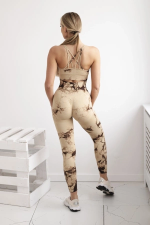 Camelowy komplet fitness top + legginsy push