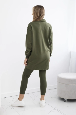 Khaki komplet 3-częściowy bluza, top i legginsy 