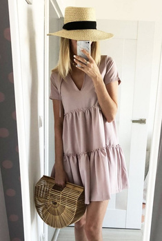 Pudrowa damska sukienka z falbankami Ivon