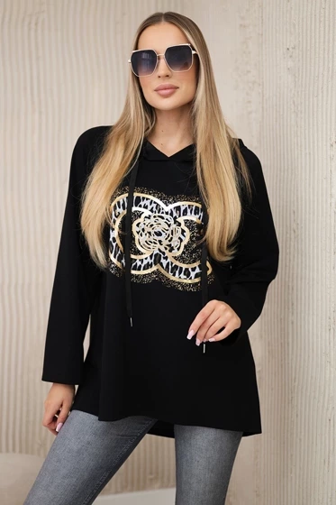 Czarna bluza wiskozowa plus size z nadrukiem