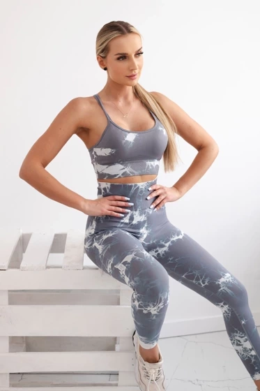 Szary komplet fitness top + legginsy push