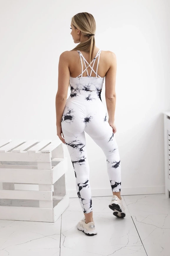 Biały komplet fitness top + legginsy push