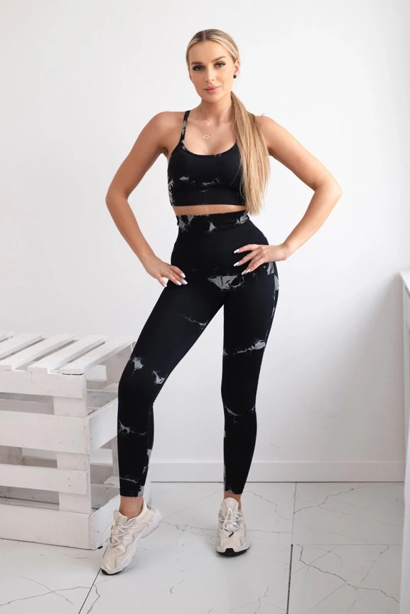 Czarny komplet fitness top + legginsy push