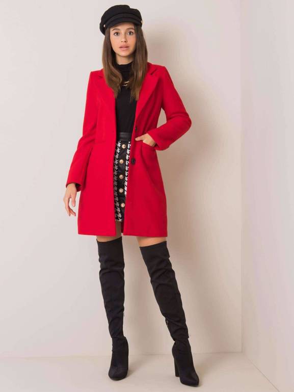 Czerwony klasyczny płaszcz damski elegancki Yups
