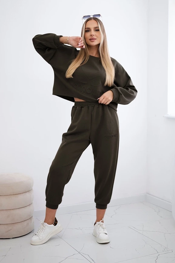 Khaki komplet z wiskozy Amour bluza + spodnie