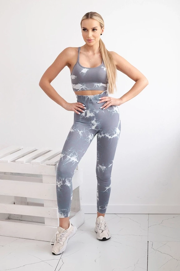 Szary komplet fitness top + legginsy push