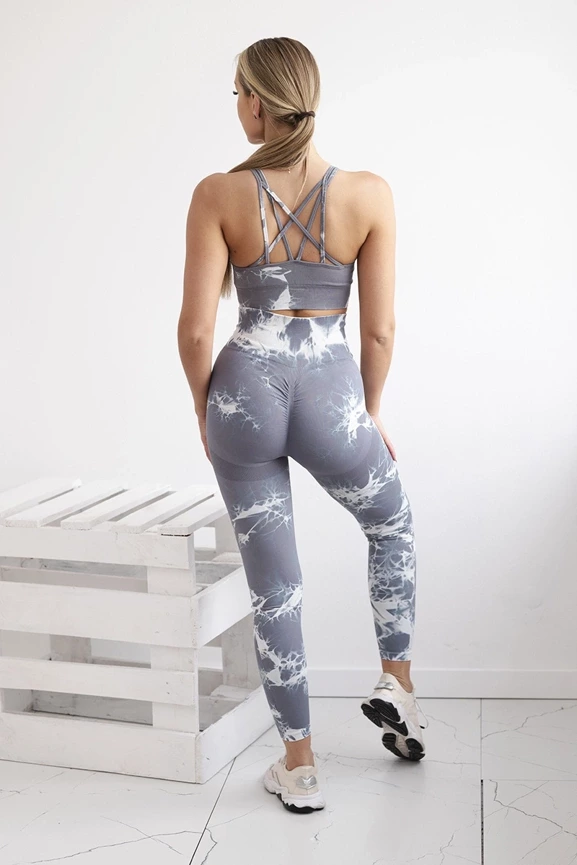 Szary komplet fitness top + legginsy push