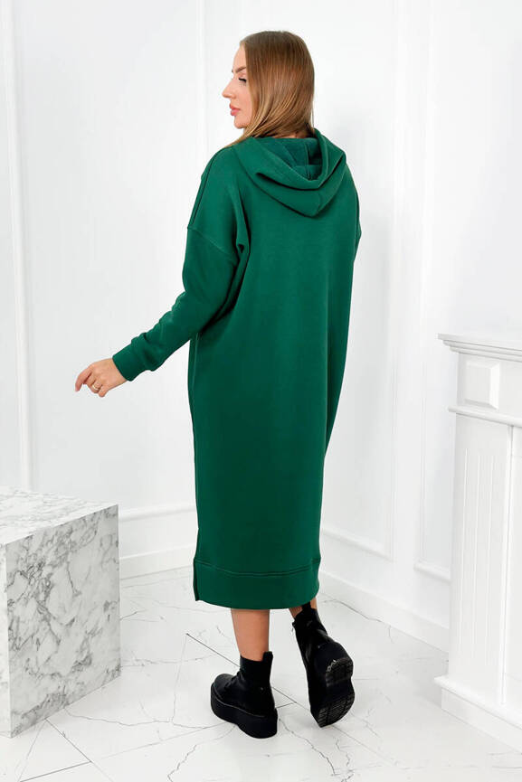 Zielona długa ocieplana sukienka z kapturem 