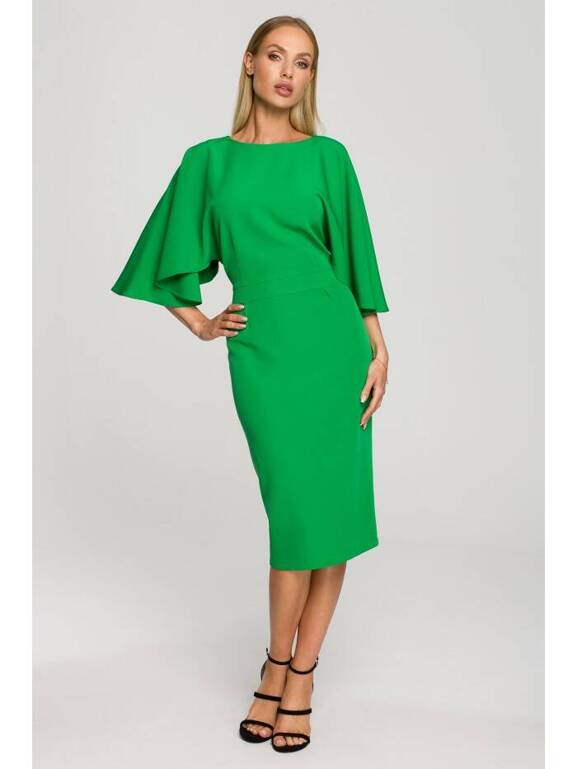 Zielona ołówkowa sukienka z szerokimi rękawami 