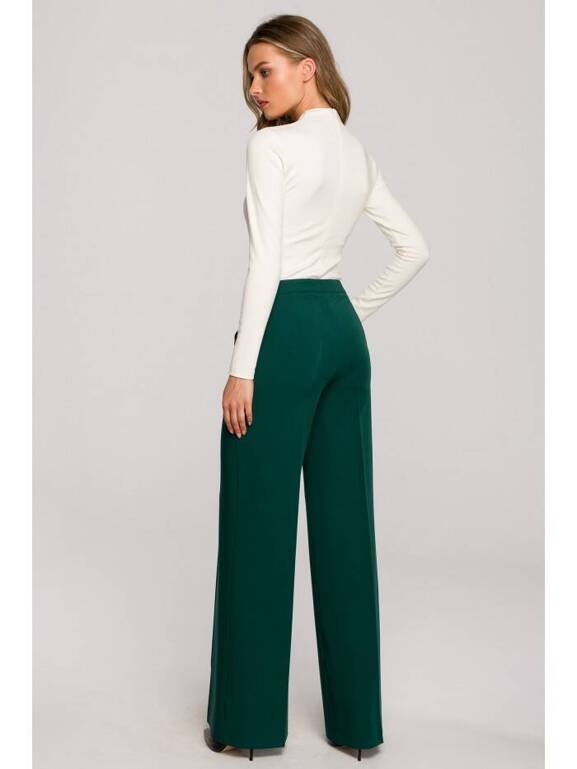 Zielone eleganckie spodnie z szerokimi nogawkami Stylove