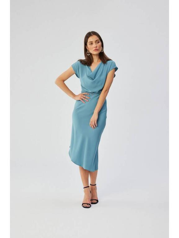 Zimnoniebieska sukienka asymetryczna z dekoltem typu woda Stylove
