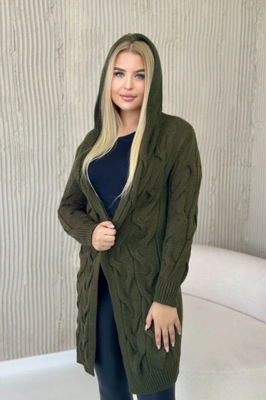 Sweter Kardigan z kapturem khaki