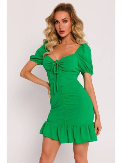 Zielona sukienka mini wiązana przy dekolcie Moe